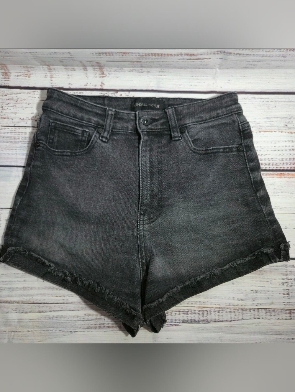 Kendall + Kylie Black Jean Shorts 5/27 The Drifter High Rise Cut Off Raw Hem